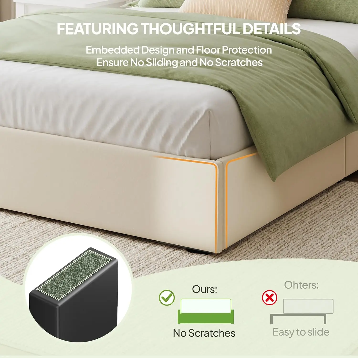 Queen Bed Frame 4 Storage Drawers Velvet Upholstered Platform Tufted Headboard 3-Level Height No Box Spring White, Customized