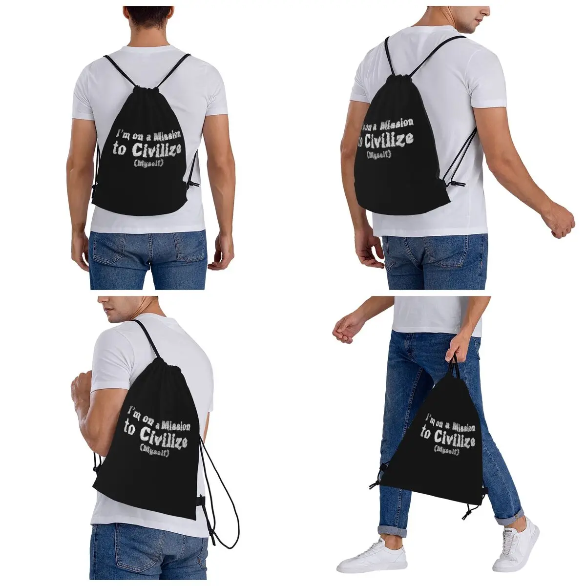 I'm On A Mission To Civilize (Myself) Backpacks Portable Drawstring Bags Sports Bag Book Bags for Travel School