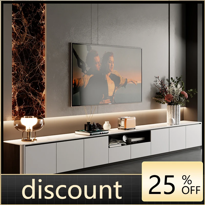 

LMM curved floor TV cabinet living room solid wood rock slab household coffee table