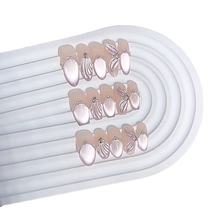 

Handmade armor three-dimensional relief hand-painted fish tail purple streamer cat eye pearl nail patch