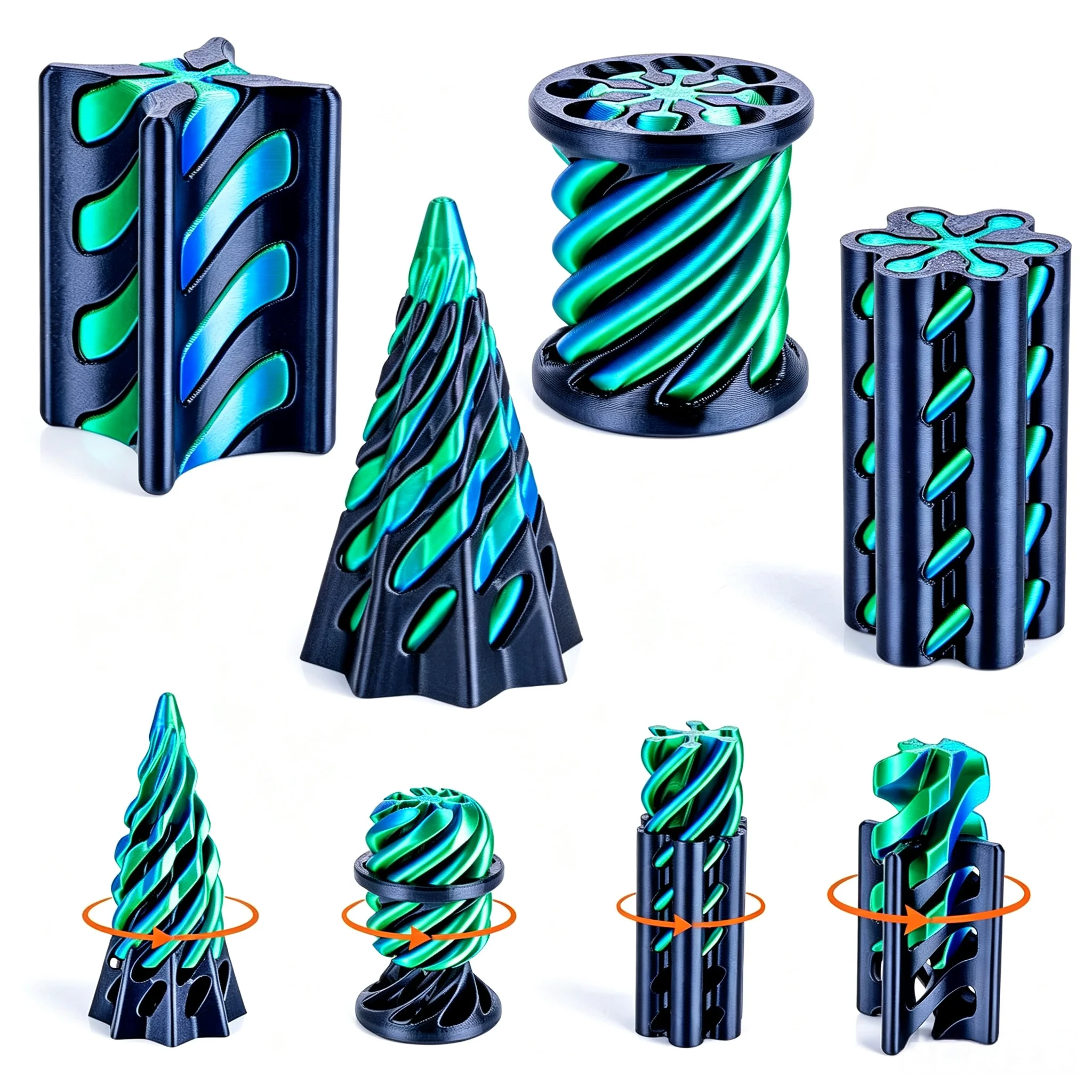 4 Pack 3D Printed Fidgets, Spiky Little Ouchies Pain Stim, Impossible Cone Spiral Pyramid, Stress Relief Desk Toy Gifts for All