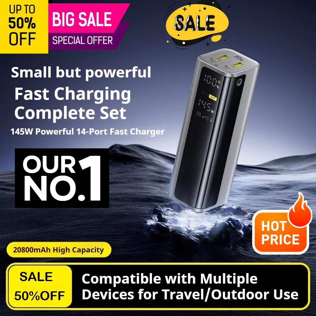 Digital fast charging mobile power bank 20800mAh high power 145W laptop power bank with cable