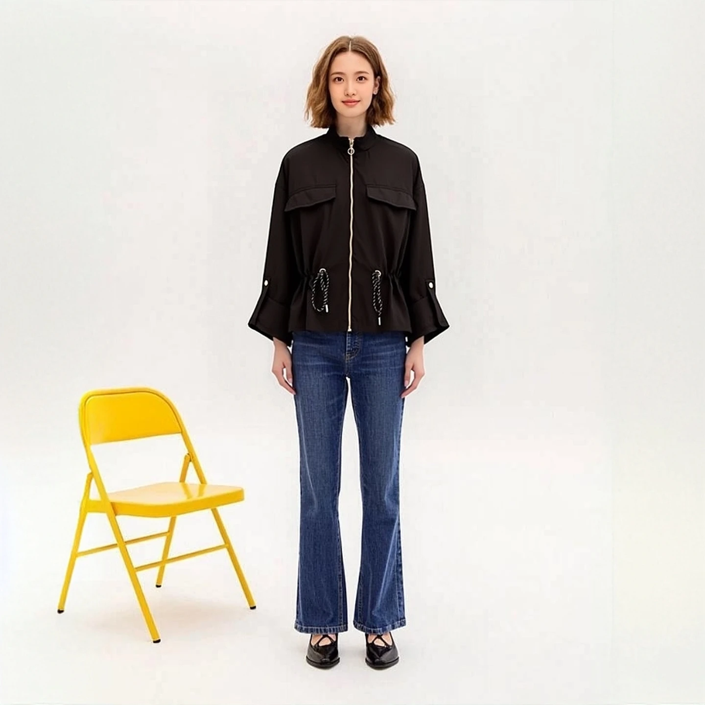 

KEYANKETIAN, новая весенняя женская одежда с регулируемыми рукавами, воротником-стойкой, рабочая одежда, короткая женская куртка с завязками на талии