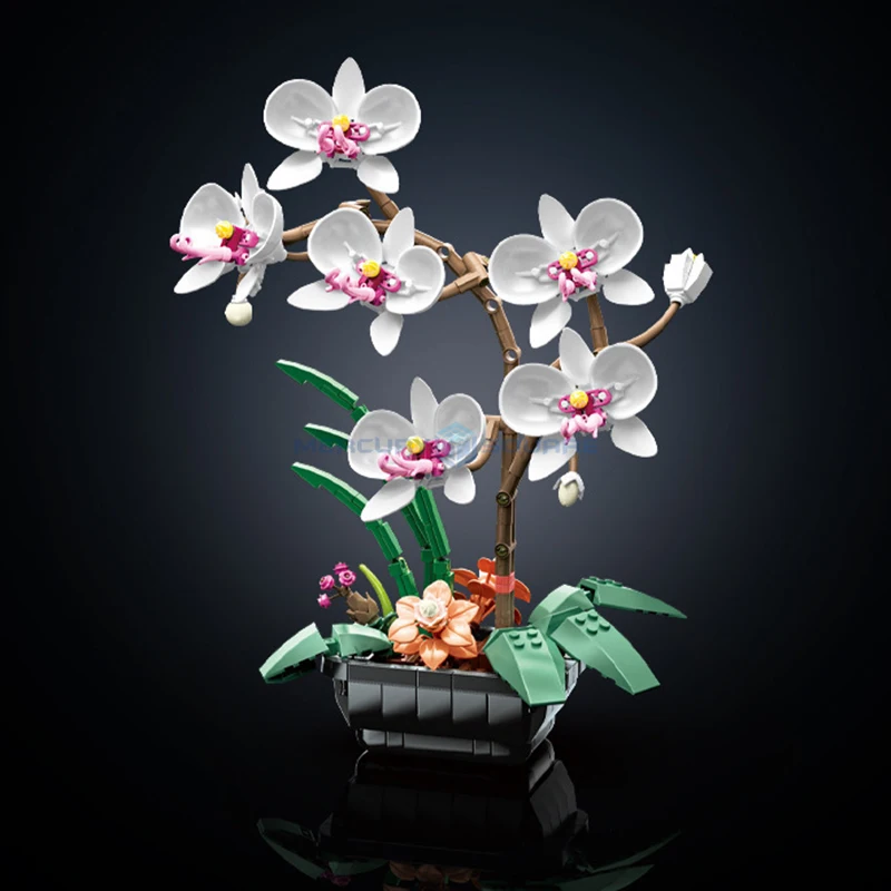 White Phalaenopsis Potted Plant Flower Bonsai MOC JK29012 Building Blocks Creative Ideas Ornament Bricks Toy Gift Girls Children