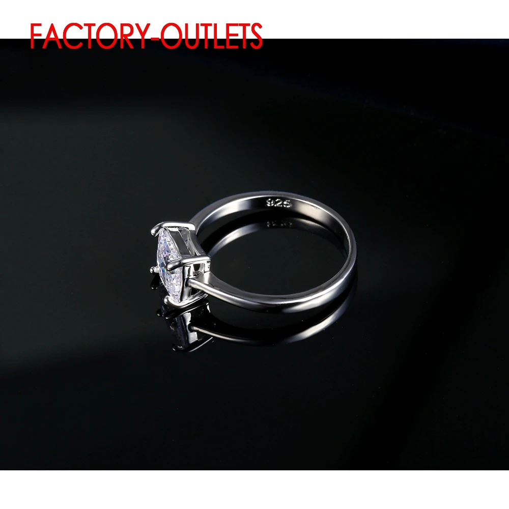 Genuine 925 Silver Bridal Ring Fashion Jewelry Square Cubic Zirconia Prong Setting Gift For Women Girls Engagement Anniversary
