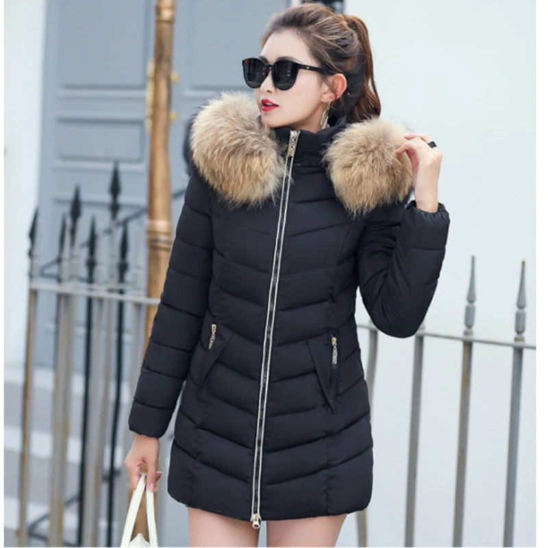 Automne femme veste mi-longue manteau femmes faux col de fourrure Parkas femme mince coton rembourré veste S-3XL veste d'hiver