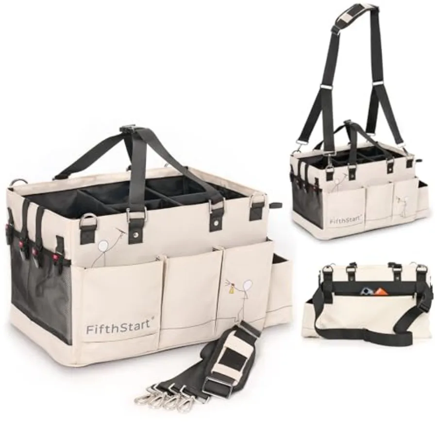 

Multiuse Cleaning Caddy with Waist Shoulder Strap 9 Pockets Professional Bag Featuring Mesh Base and Adjustable Compartments fo