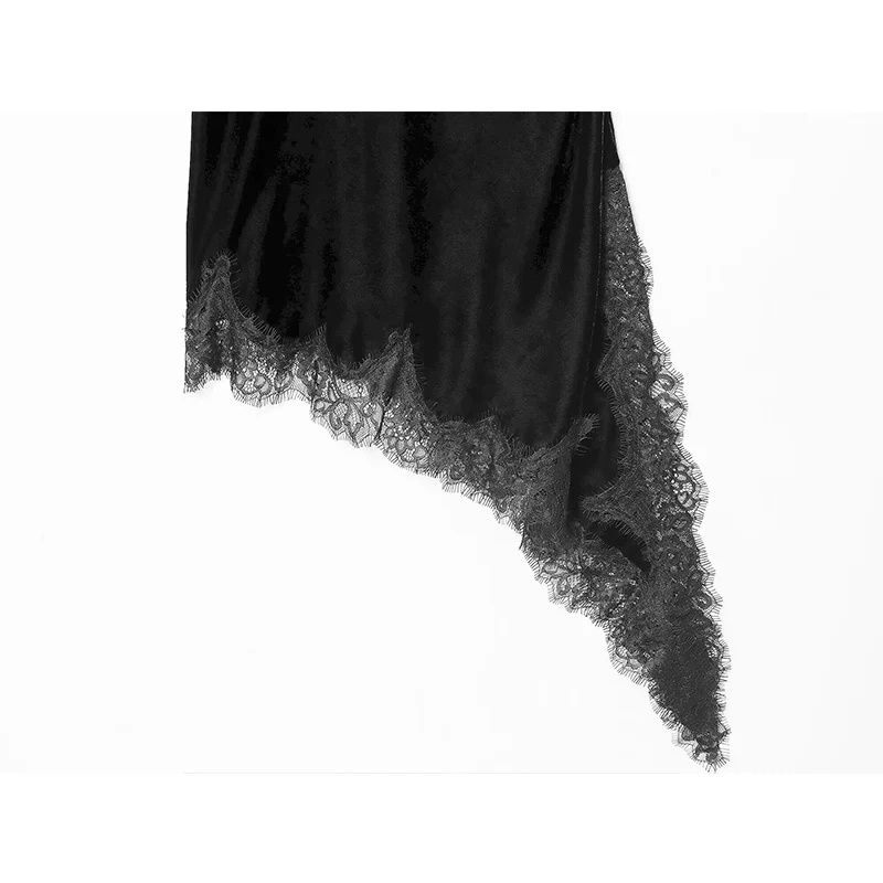 خمر الأسود المخملية الدانتيل المرقعة المرأة فستان مثير أكمام عارية الذراعين الإناث فساتين السهرة الصيف الخريف فساتين الحفلات #6