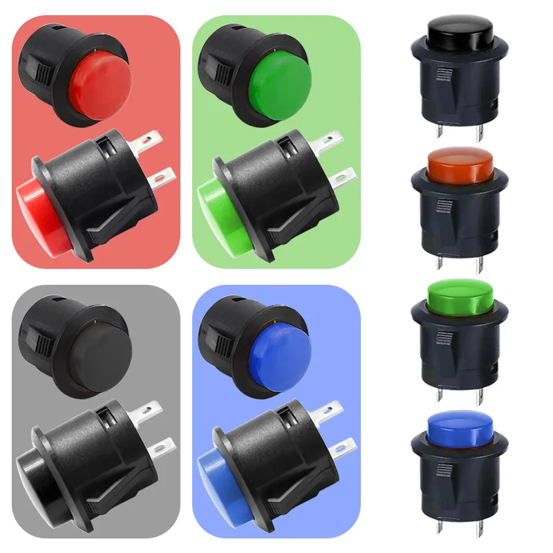 

16mm Round Momentary Switches Card Buckle Reset Power Switch ON-OFF 2 Pin Lockless Self-reset Push Button Switch R13-507