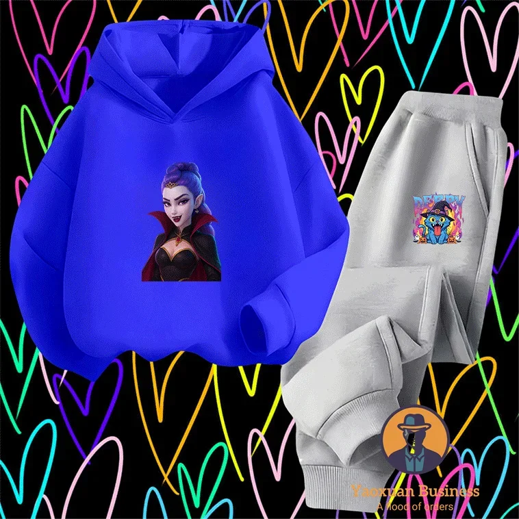 

Latest 2025 KPop Demon Hunters Kids 2 Piece Hoodie Set Cute Cartoon Printed Warm Windproof Autumn Winter Fashion