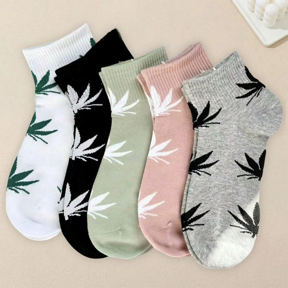 Pairs Printed Women Short Socks With Fashionable Versatile Leaf Pattern Socks Soft Lightweight And Breathable Casual Socks