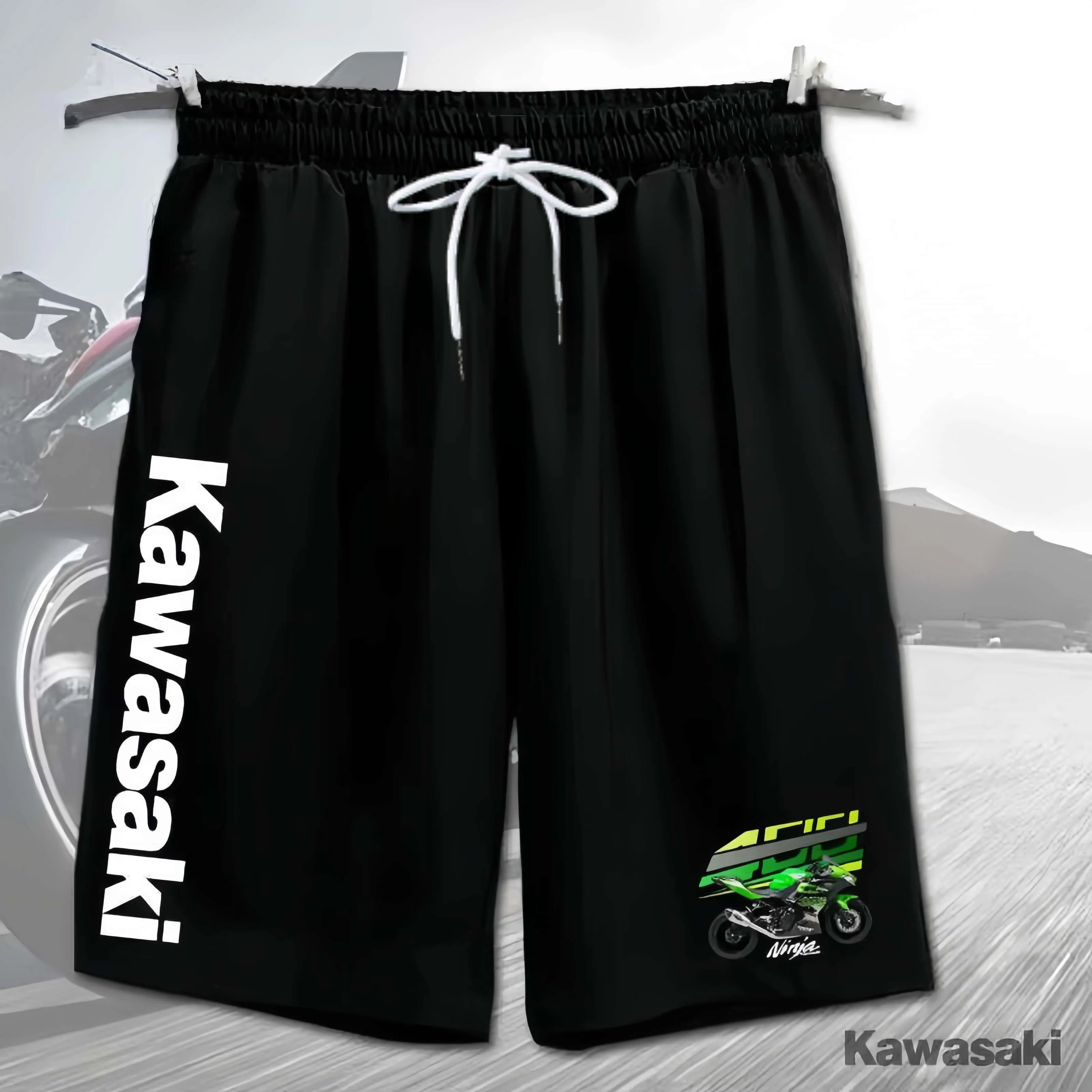 Męskie i damskie krótkie spodenki z nadrukiem motocykla Kawasaki, szybkoschnące, modne, sportowe, na lato, na co dzień, 2026