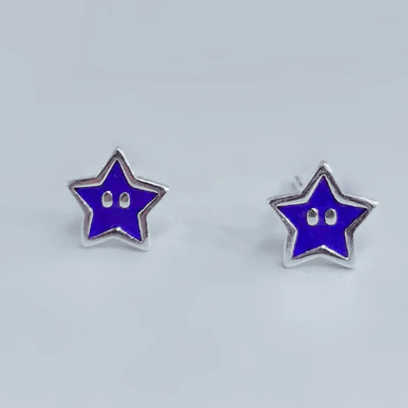 New Sweet Star 925 Sterling Silver Jewelry Simple Compact Blue Five-pointed Star Exquisite Earrings  TYB615