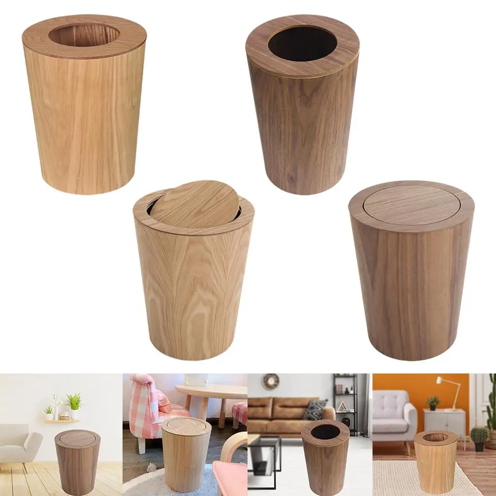 Natural Solid Wood Trash Can Nordic Style Bathroom Rooms Cleaning Tools