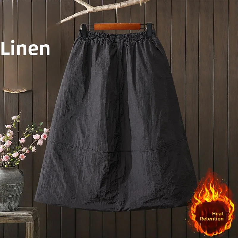 Hoge taille katoenen inzet lantaarnrok dames casual veelzijdige pluizige rok verdikte polyestervezel standaard pasvorm winterne...