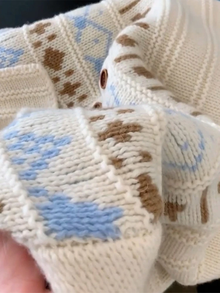 เสื้อถักนิตติ้งลายแฟร์ไอล์เนื้อนุ่มใส่สบายสำหรับผู้หญิง ใส่เป็นเสื้อตัวในได้ เหมาะสำหรับฤดูใบไม้ร่วงและฤดูหนาว สไตล์เกาหลี ทรงปกติ ให้ความอบอุ่น