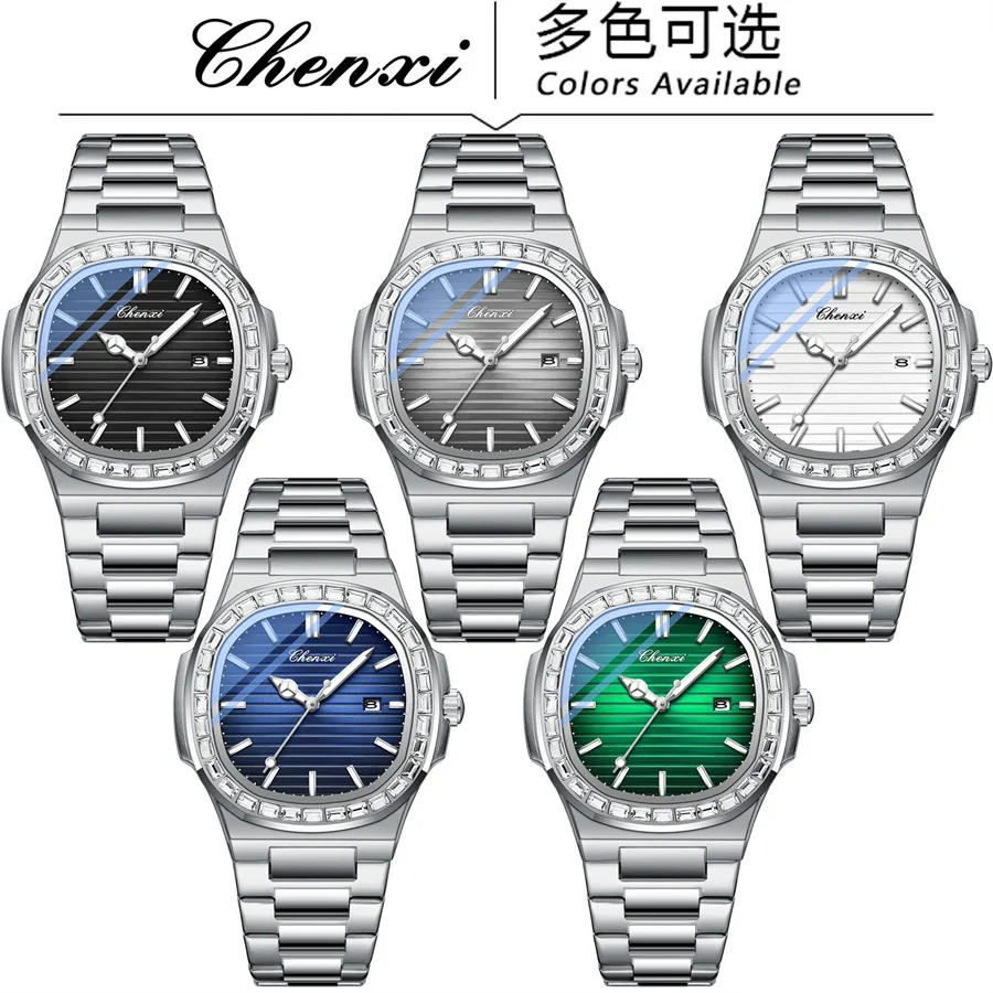 Chenxi 8222S Square Diamond Man นาฬิกาวันที่กันน้ําผู้ชายนาฬิกาข้อมือผู้ชายคุณภาพสูงผู้ชายแบรนด์ชั้นนํานาฬิกาควอตซ์