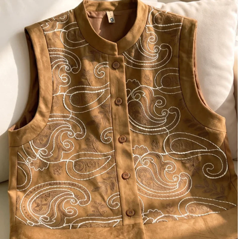 Jacquard Women Coat Qipao Tops Embroidery Sleeveless Cheongsam Vintage Button Chinese Style Novelty Blouse Mandarin Collar Tops