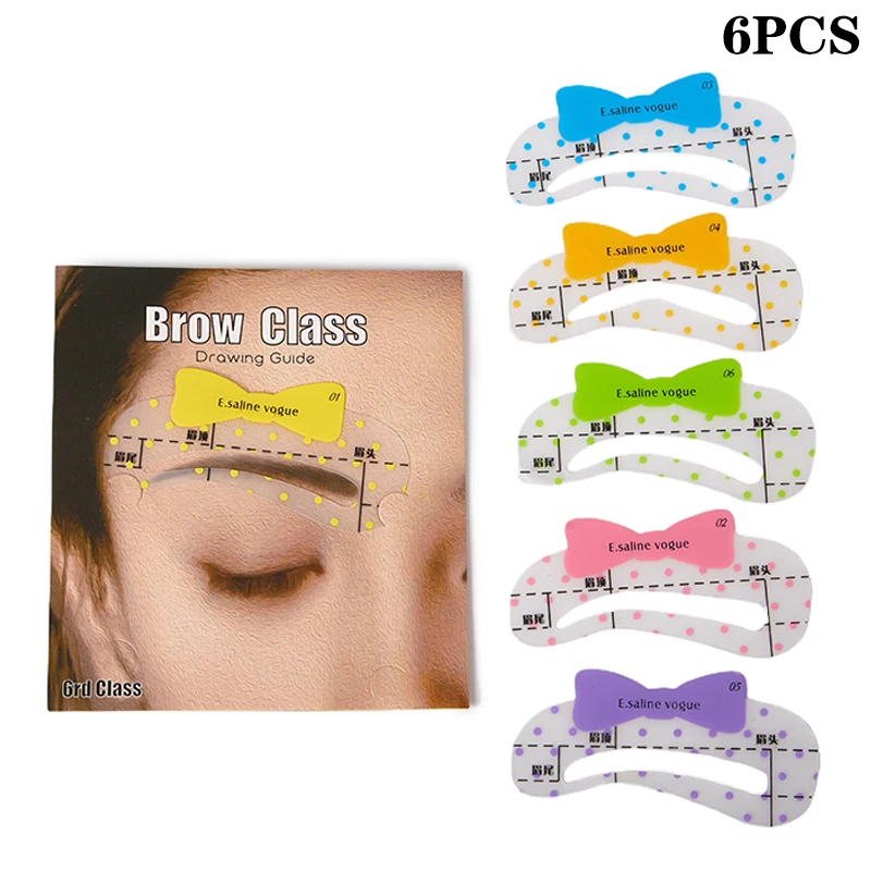 6PCS ผู้หญิง Eyebrow Card Reusable ความทนทานสูง Eyebrow Stencil Grooming Shaper แม่แบบเครื่องมือแต่งหน้าสติกเกอร์