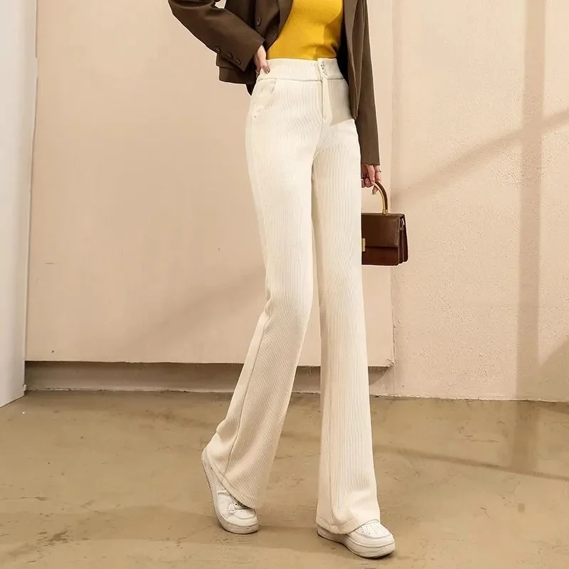 Female Autumn Winter Micro Flared Pants Spring And Autumn High Waisted Plush Wide Leg Pants Women Leisure Appear Thin Suit Pant