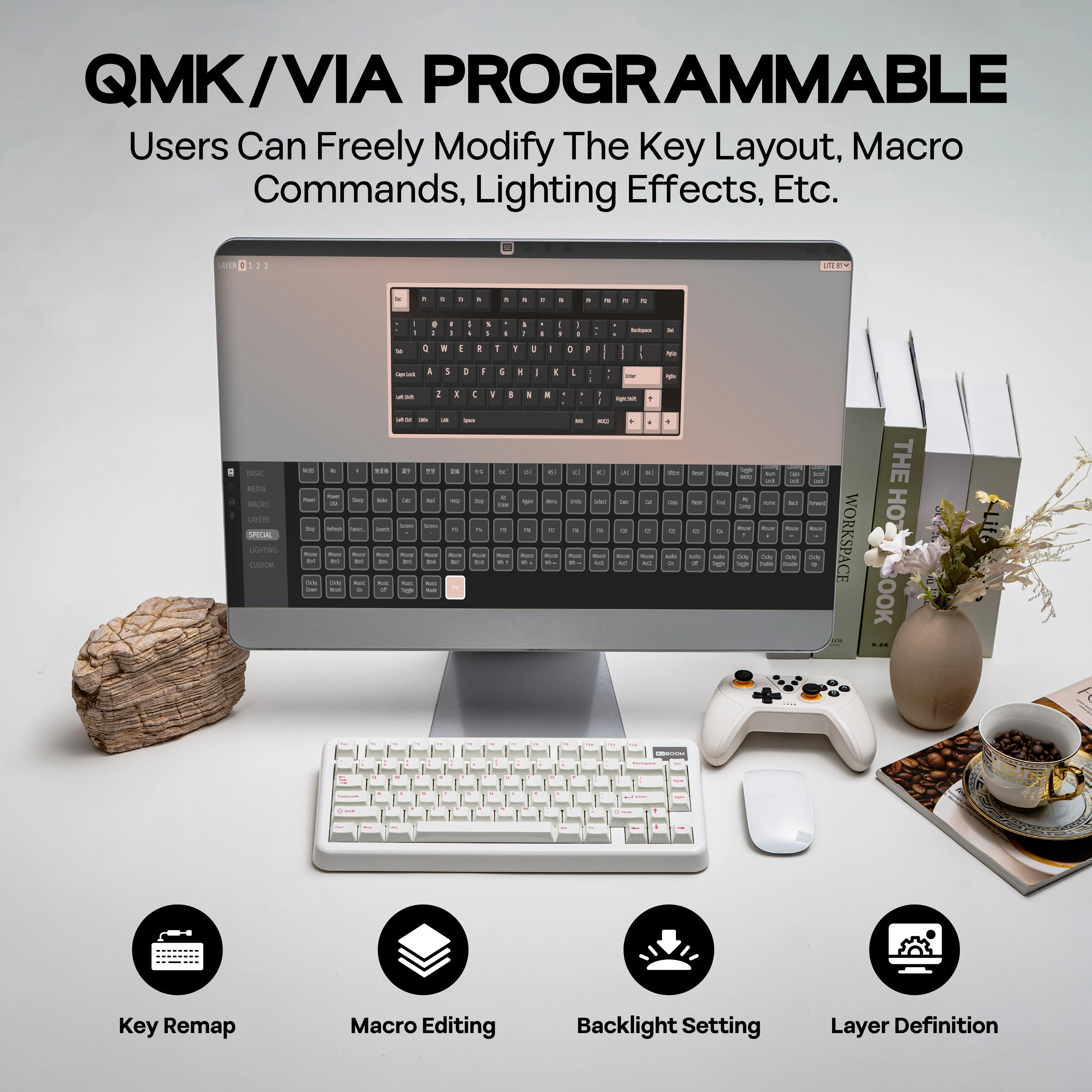 KiiBOOM Phantom81 Lite QMK/VIA 75% سلكي قابل للتبديل السريع/BT/2.4 جيجا هرتز لوحة مفاتيح ميكانيكية لاسلكية NKRO حافظة ABS + بطارية UV Tech 4000 مللي أمبير في الساعة #5