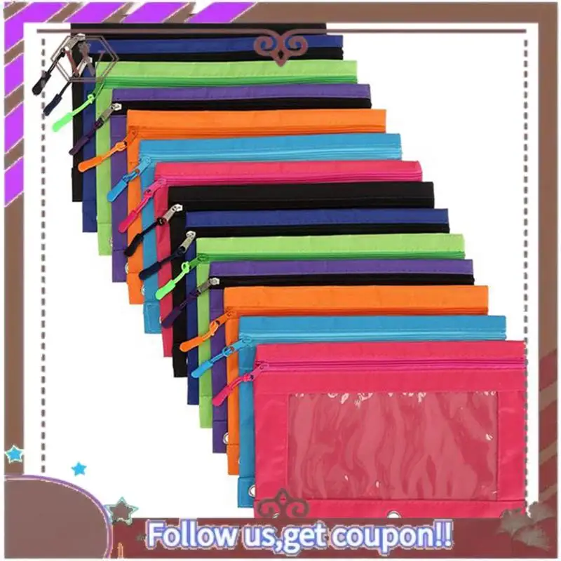 

ABBG-14 Pack Binder Pencil Pouch With Zipper Pulls,For School, Office, 7 Colors Pencil Case Enforced 3 Ring