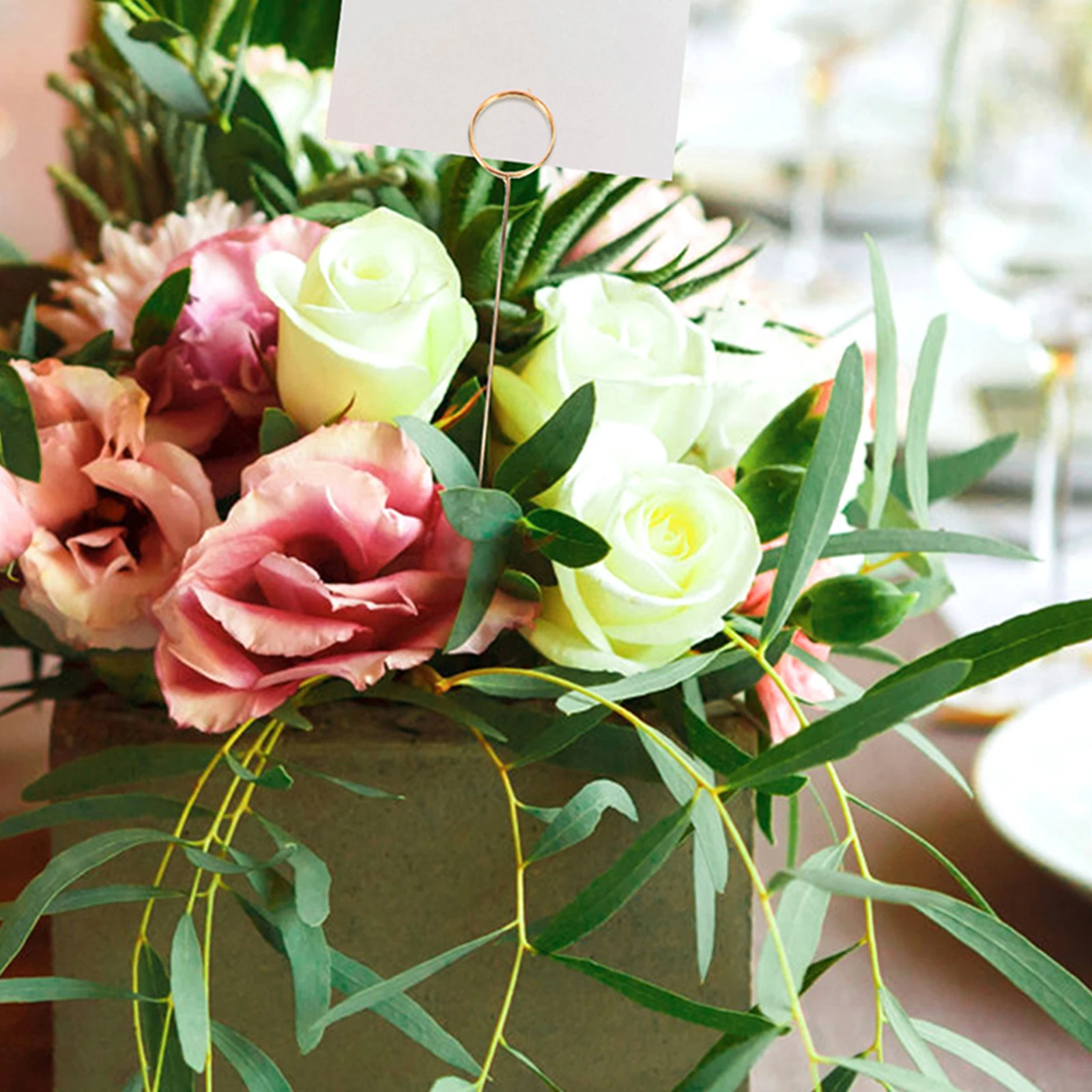 

40pcs Metal Wire Flower Sign Card Holder Round Bouquet Picks For Wedding Birthday Decoration Floral Arrangements Photo Display