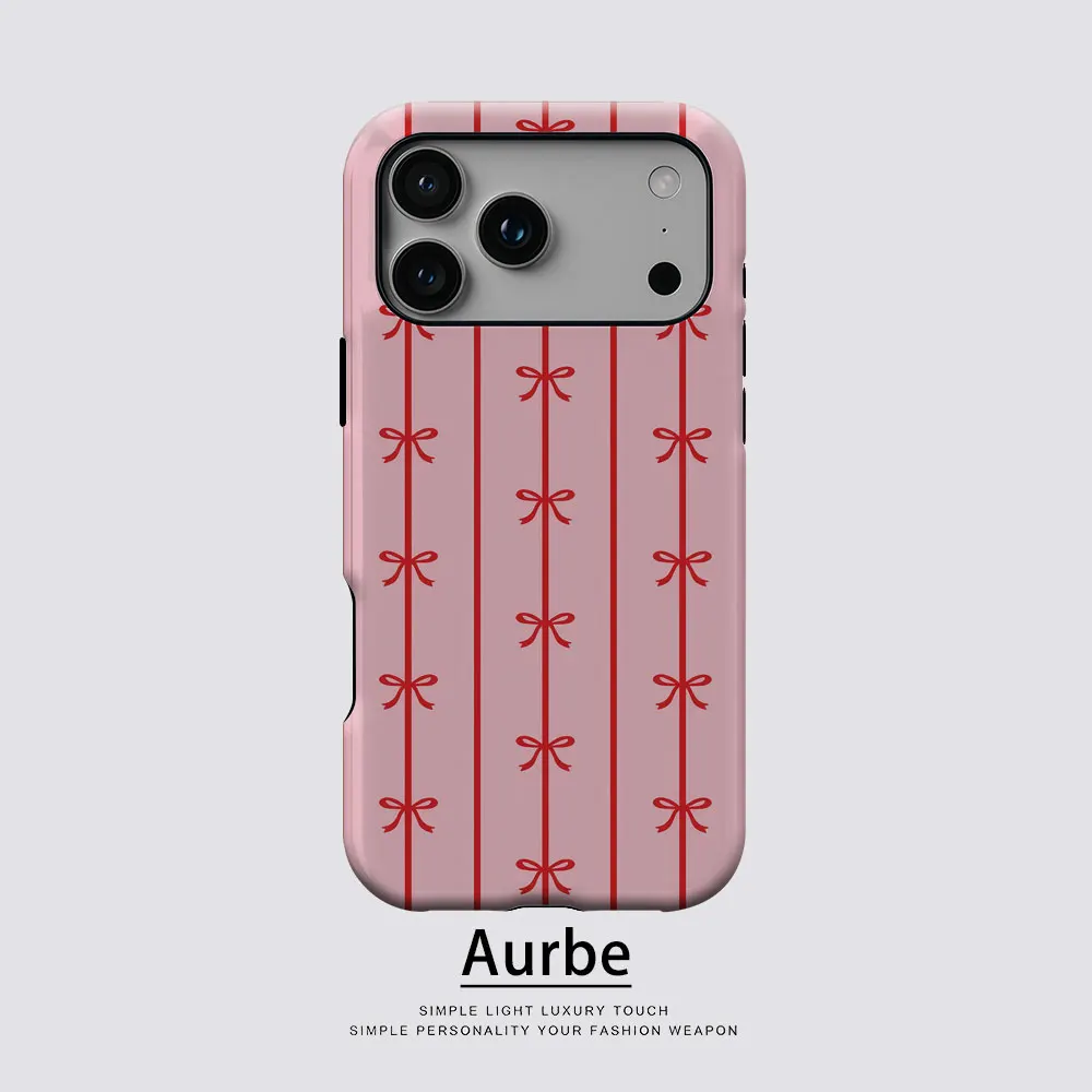 Coque Aurbe Matte 2-en-1 avec film Magsafe pour iPhone 17 16 15 14 Plus 17 Pro Max, coque rigide antichoc motif nœud papillon