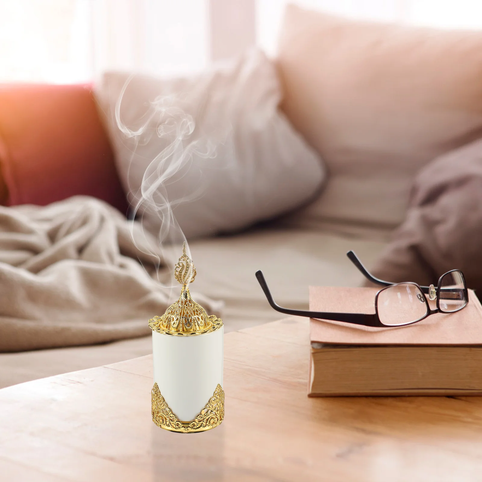 

Ceramic Incense Burner Golden Finish Elegant Censer for Aroma Therapy Stick Holder Study Bedroom Sauna Decorative Gift Idea