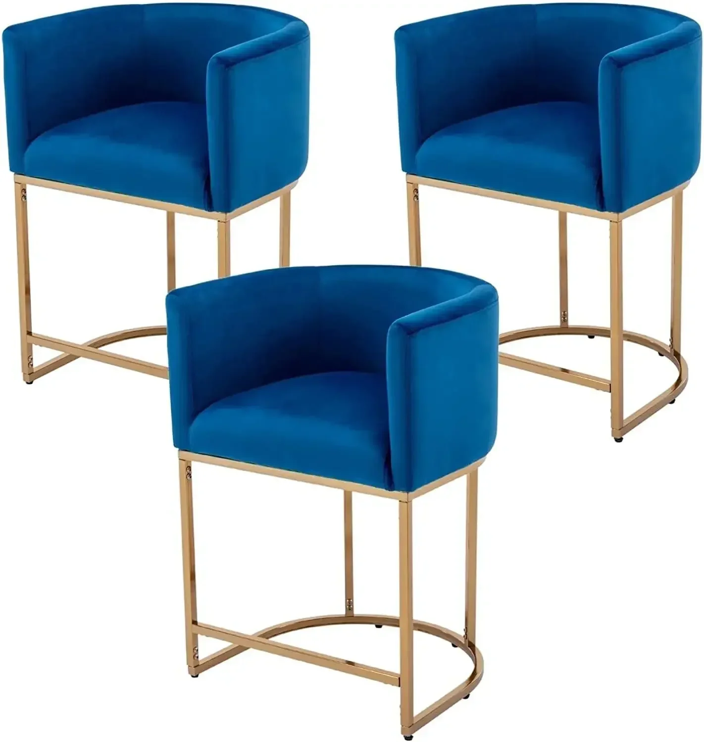 

Contemporary Blue Velvet Bar Stools Set of 3,24" Upholstered Fabric Counter Kitchen Counter Island Stools with Golden Metal Base