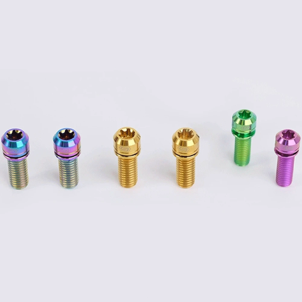 1 PC Verschiedene Farbe M6 x10 12 14 17 19 25 30 35 40 55mm GR5 Titan Legierung T30 Torx kappe Kopf Mit Unterlegscheibe Bolzen Schraube Für Fahrrad DIY – Detail 1