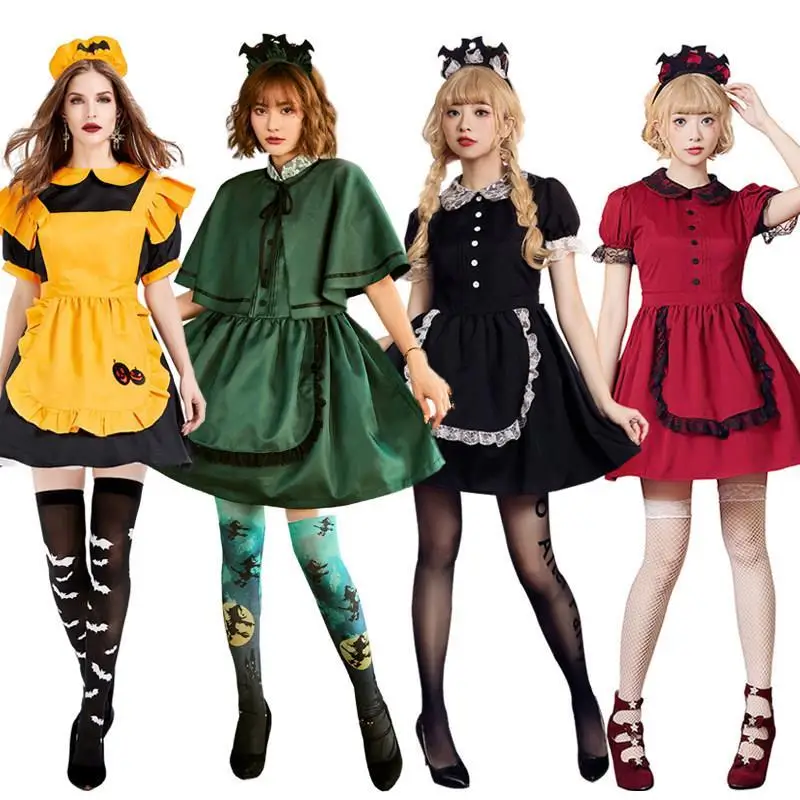 Disfraz de Sirvienta de Castillo Medieval, Traje de Juego de Rol de Murciélago, Ropa de Bruja Calabaza para Halloween, Vestuario Étnico para Mujer