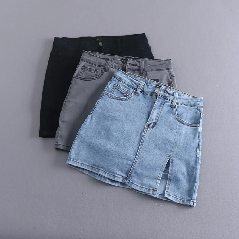 

Летняя облегающая джинсовая юбка с высокой талией, женская юбка трапециевидной формы в стиле ретро с разрезом, хлопковая повседневная одежда