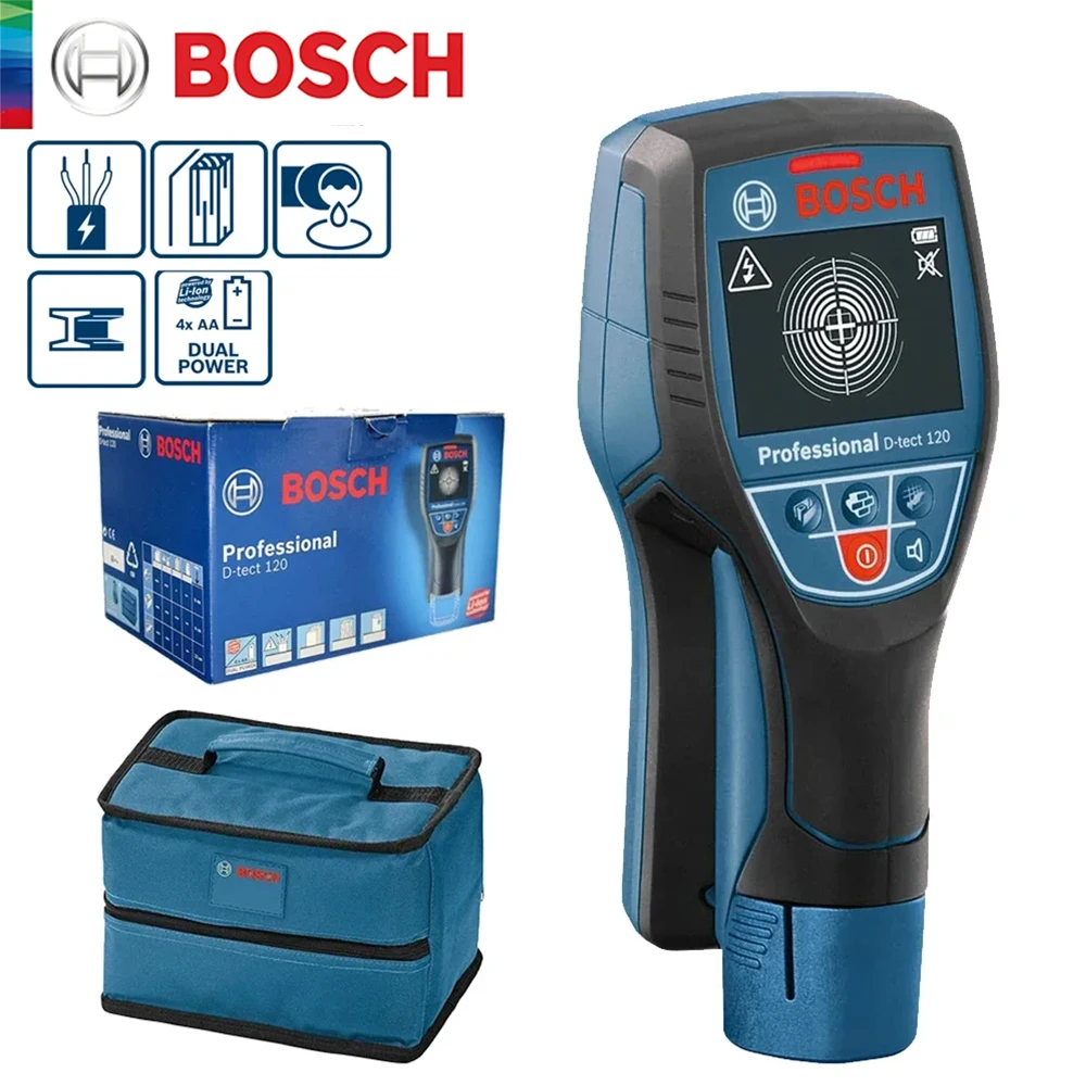 Bosch D-TECT 120 Ścienny wykrywacz metali Wyszukiwarka kołków Profesjonalny cyfrowy wyświetlacz Ścienny skaner radarowy do kabli Rura wodna Drewno