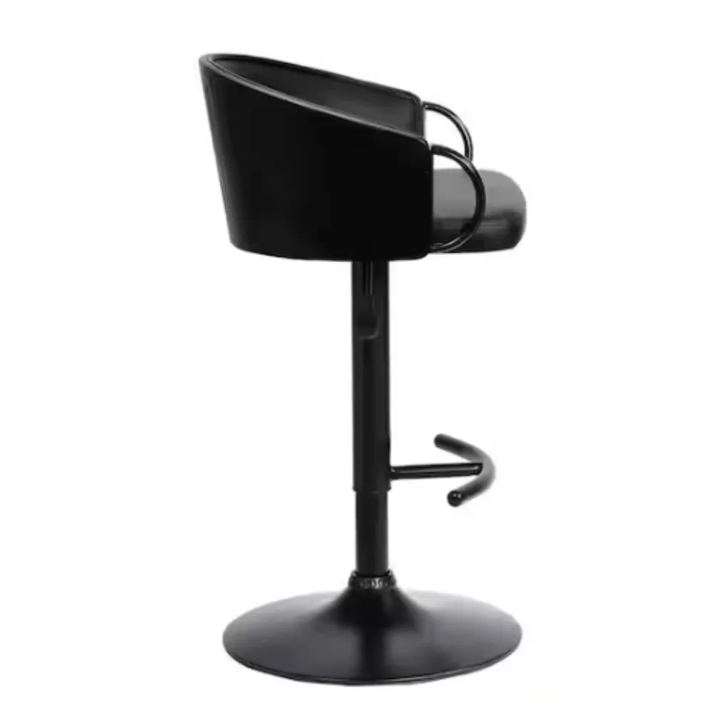 Регулируемый поворотный барный стул из черной искусственной кожи с отделкой черного порошкового покрытия