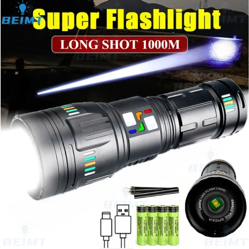 20000LM LED Flashlight 4*18650/4*181350 Battery Tactical Lantern  Powerful 7 Modes Outdoor Zoomable Emergency Camping Torch