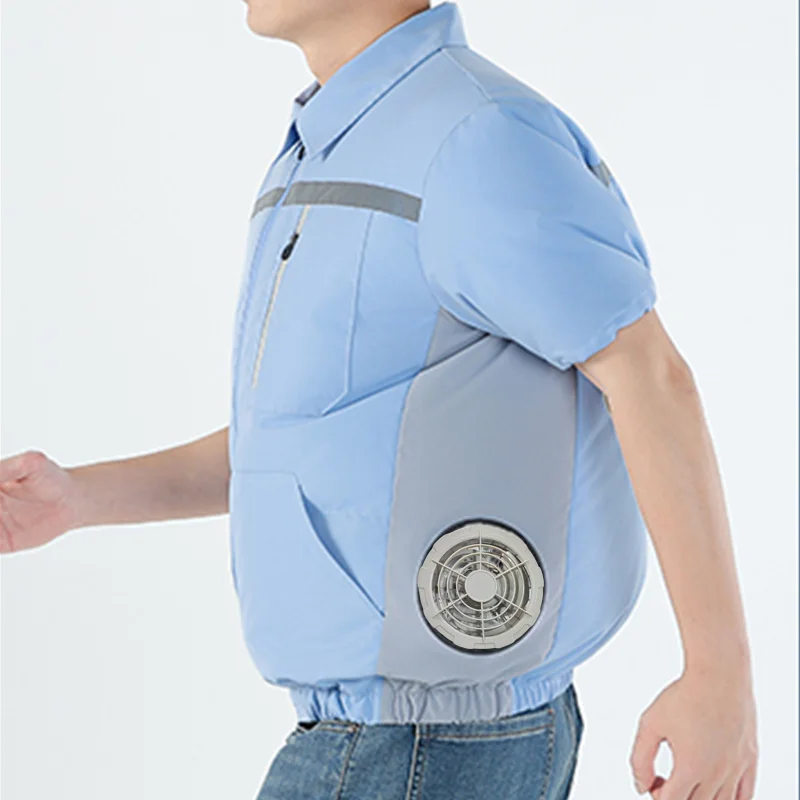 Summer Cooling Short Sleeve Air Conditioning Clothes With 2-Hole Fan Men's Anti-heat T-Shirt Men's Fishing Site Work Jacket view 4