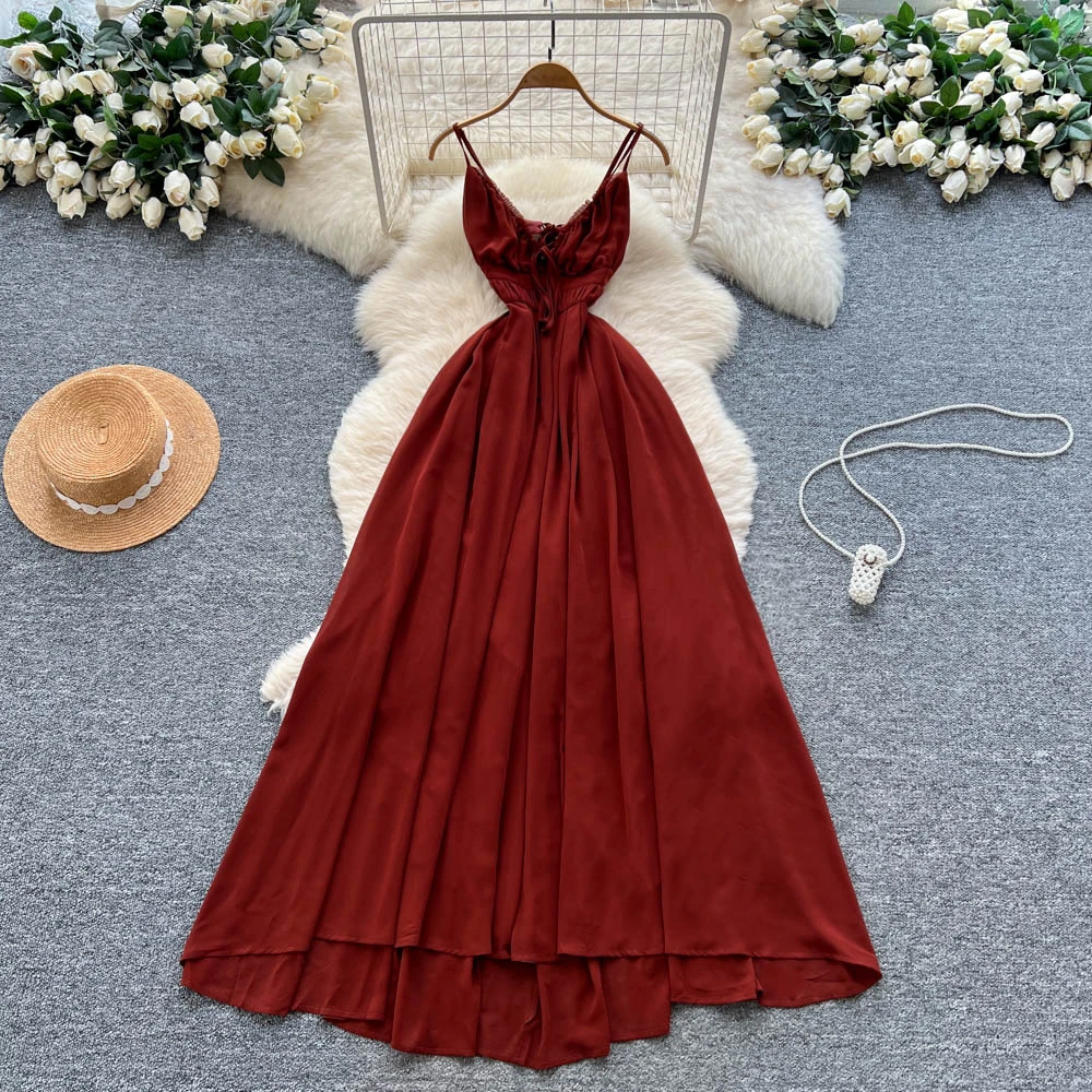 

Шикарное элегантное длинное платье трапециевидной формы без рукавов с v-образным вырезом и высокой талией Vestidos, пляжный сарафан, женская одежда