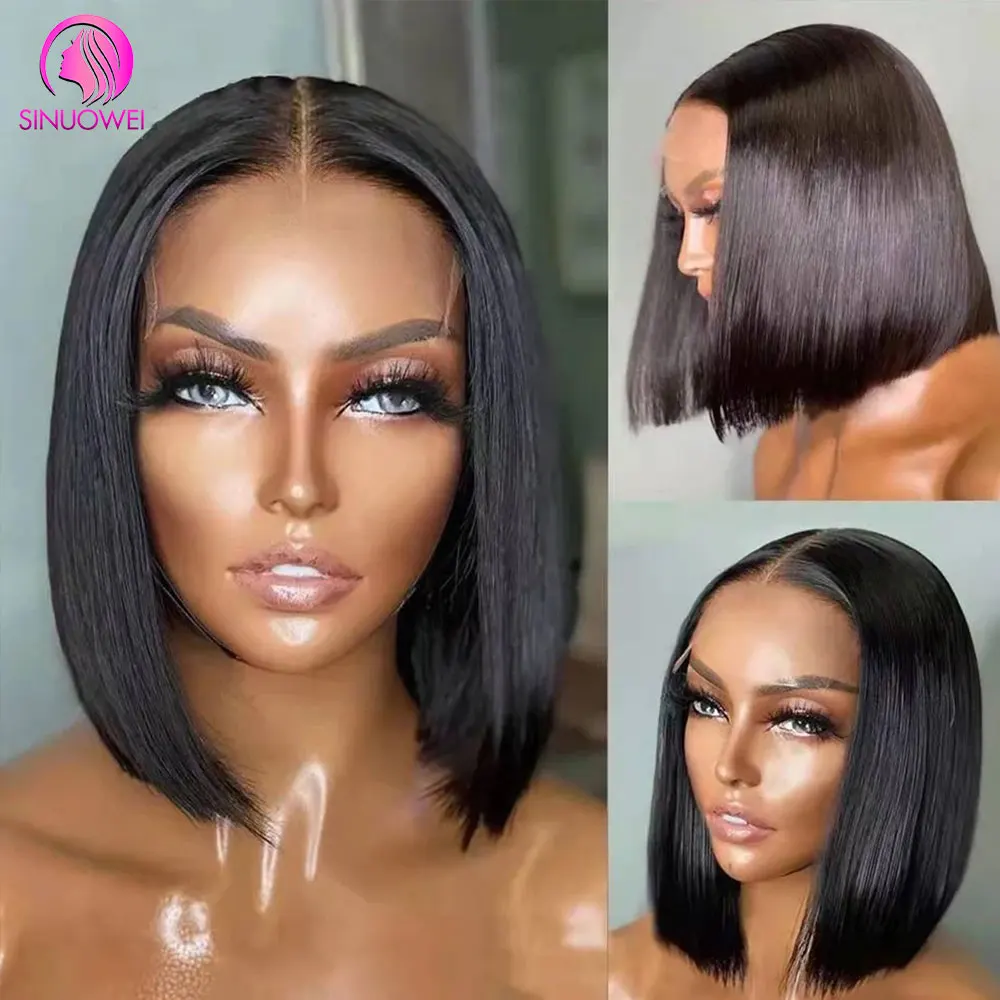 180% Density Bone Straight Short Bob Wigs Transparent 13x4 Lace Frontal Human Hair Wigs Brazilian Lace Front Wigs For Women