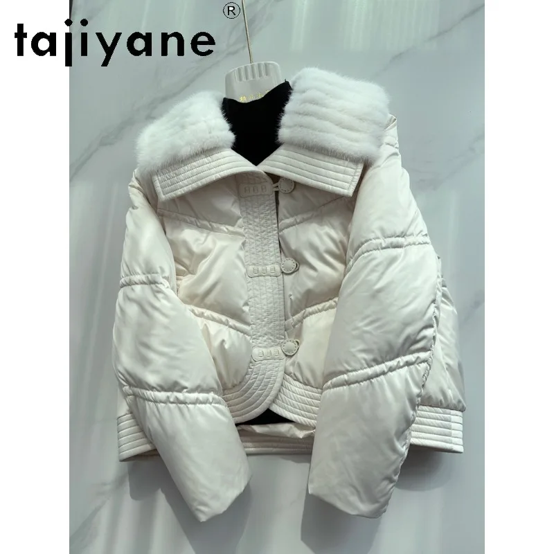 TAJIYANE High Quality Goose Down Jacket Mink Fur Collar Women Winter Coat Short Puffer Jacket Doll Collar Loose Coats for Woman