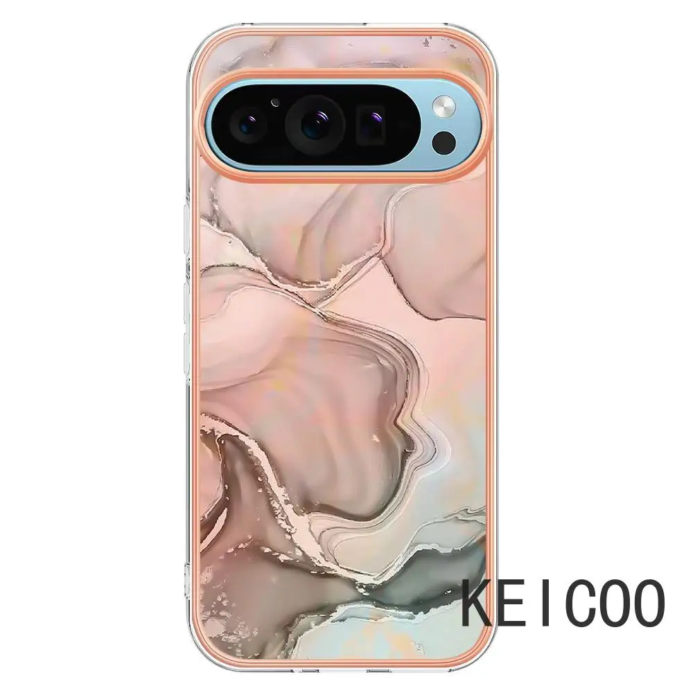 Anti-Drop Cover for Google Pixel 9 8A 8 6A 7A Pro XL 5G Marble Silicone Sweatproof Support Wireless Charging Fashion Shell