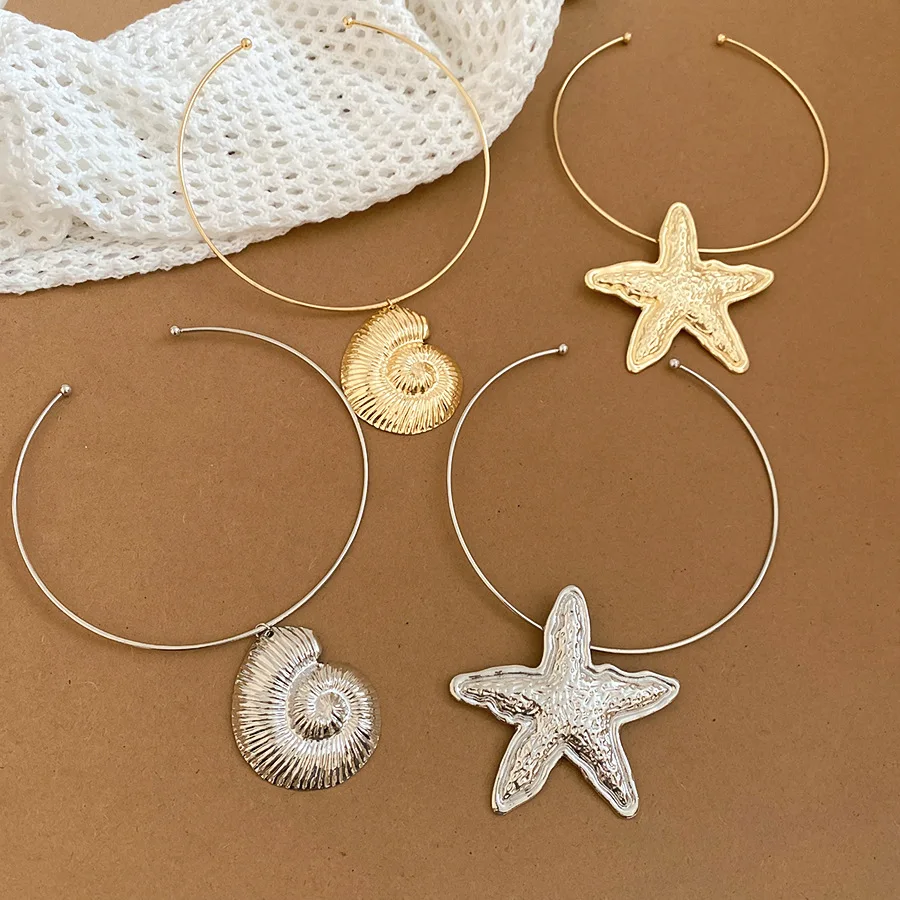 Bohemian Starfish Pendant Metal Choker Necklace Exaggerated Adjustable Necklace Minimalist Circular Collar