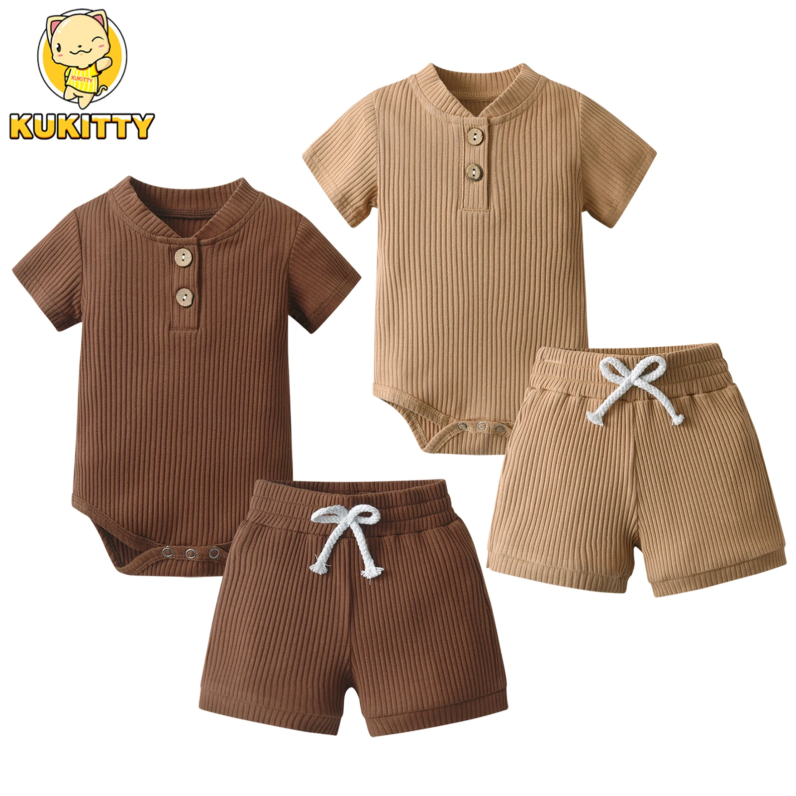 Newborn infant Baby Boy Casual Clothes Set Summer New Solid Knitted Short Sleeve Romper Top and Shorts Two-piece Outfit for Boys