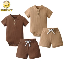 Newborn infant Baby Boy Casual Clothes Set Summer New Solid Knitted Short Sleeve Romper Top and Shorts Two-piece Outfit for Boys