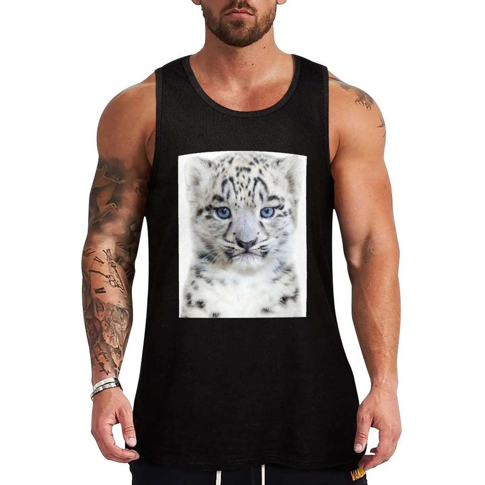 Snow Baby Leopard Art Print by Zouzounio Art Tank Top Pattern Print Tank Top Casual Graphic Sleeveless Top