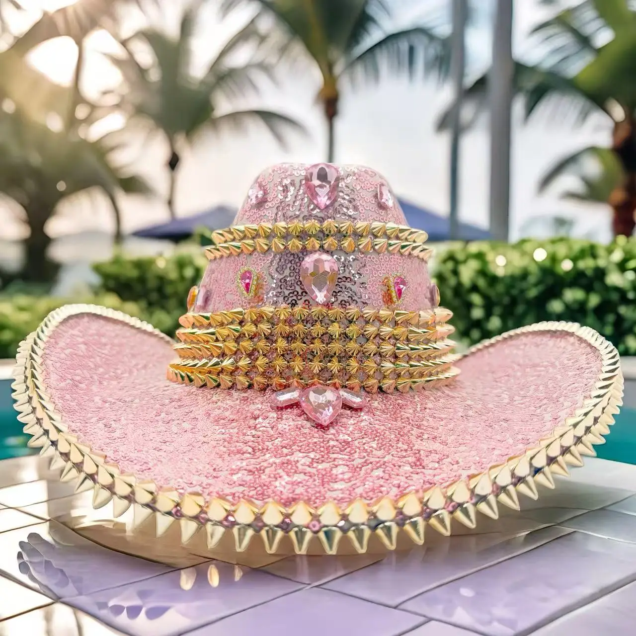 

HongLuan Glitter Costume Hat Adult & Cowboy Hats Rhinestone for Woman, Cowboy Cosplay Female Accessories & Cowgirl Cap