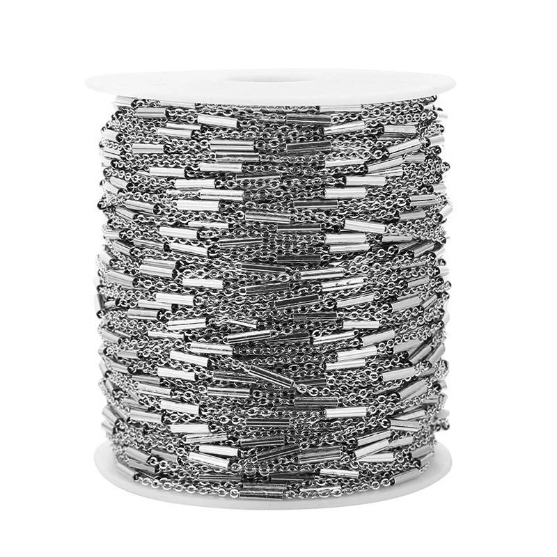 1Meter 1.5mm Stainles Steel Cross Chains with 8mm Gold Tube for Women Necklace Bracelet Chain Jewelry Making Supplies Bulk