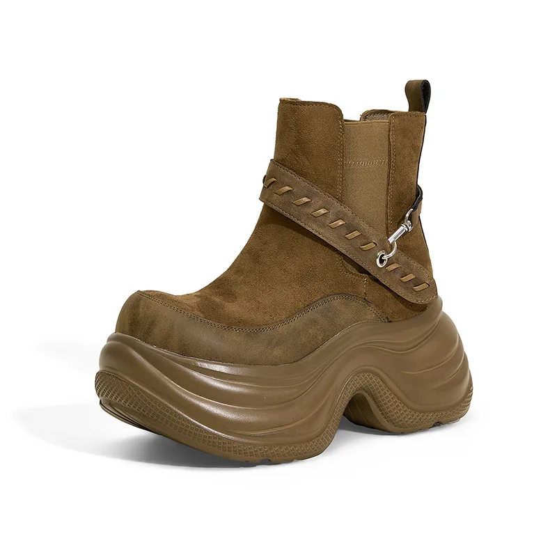 High Platform Ankle Boots Suede Leather Chunky Shoes Woman Autumn Winter Motorcycle Boots Non Slip Trend Walking Bota Mujer 10CM