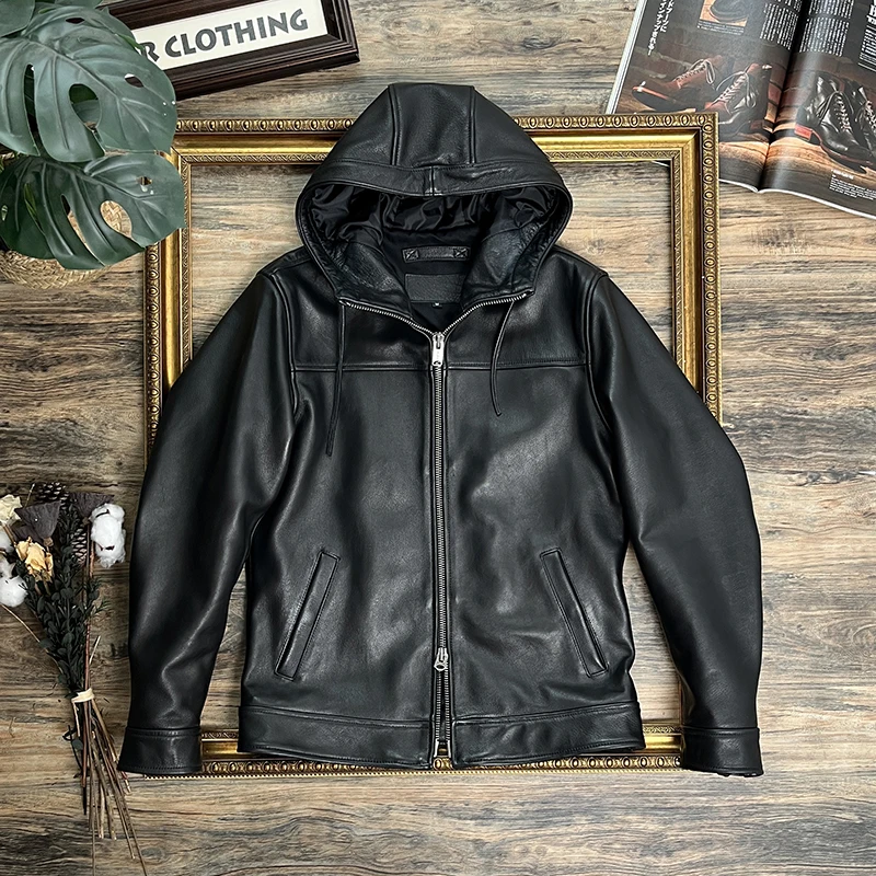 

Tailor Brando Полнозернистая мужская повседневная короткая куртка из натуральной кожи с капюшоном из воловьей кожи