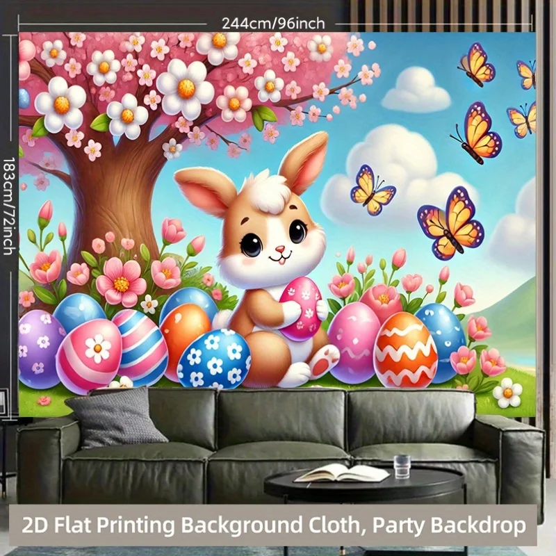 

Один 2D плоский кусок, кролик и пасхальное яйцо, весенний пейзаж, пасхальная ткань из полиэстера, подходит для вечеринок по случаю дня рождения